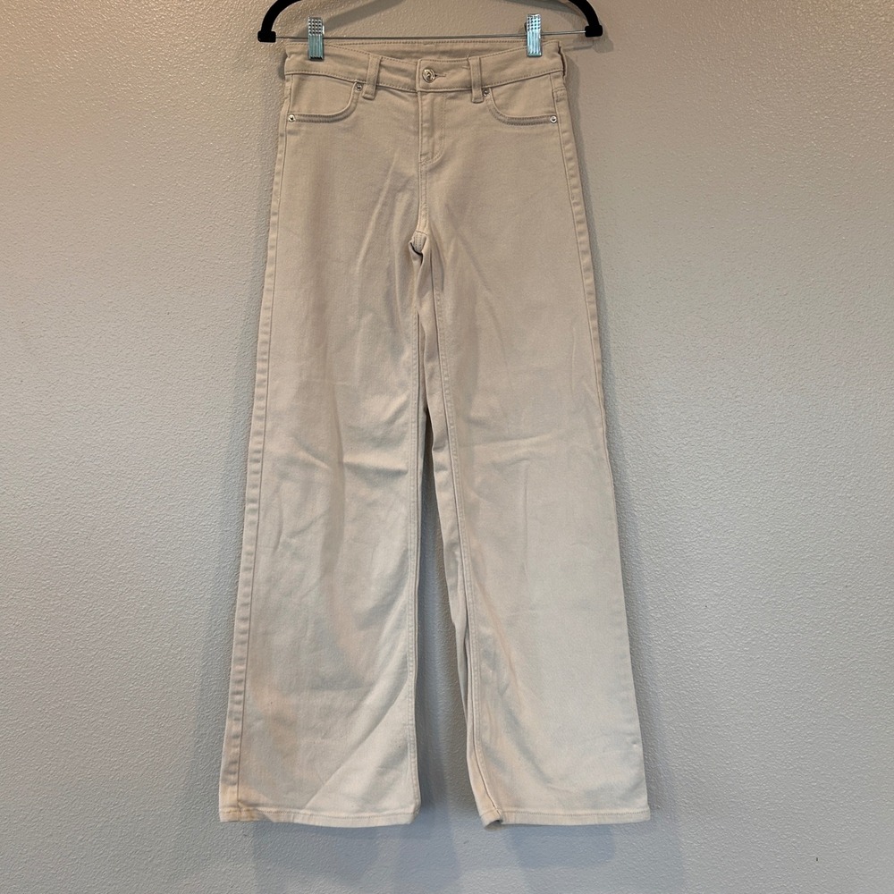 HM Divided Womens Beige Wide Leg Denim Pants Size 0 Neutral High Rise Trousers